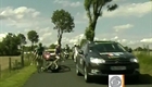 Tour de France riders clipped by news car