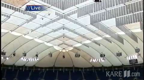Pumped up! New Metrodome roof is inflated