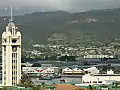 Royalty Free Stock Video HD Footage Close Up of Port of Honolulu and Aloha Tower in Hawaii