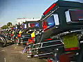 Royalty Free Stock Video SD Footage Pan Up to a Line of Police Motorcycles at the Fun in the Sun Toy Run in Ft. Lauderdale,  Florida in 2003