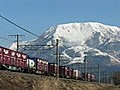 伊吹山をバックに走る貨物列車