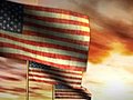 1043 American Flags Billowing With Sunset Sky Stock Footage