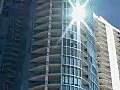 Royalty Free Stock Video HD Footage Pan Up to High Rise Condos in Downtown Ft. Lauderdale,  Florida