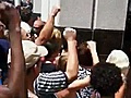 Caught on camera: Crowds chant outside the courthouse after the verdict was read