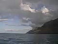 Royalty Free Stock Video SD Footage Mountains and Coastline on Napali Coast Shot From a Catamaran in Kauai,  Hawaii