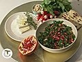 Lebanese mezze with tabouleh,  tarator and thyme flat bread