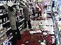 Raw Video: Quake shakes items off store shelves