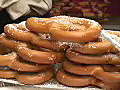 Royalty Free Stock Video HD Footage Stack of Salty Pretzels at a Street Vendor in New York City