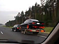 Car Loses Control From Fishtailing Trailer