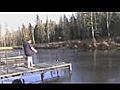 fat guy dives into frozen lake