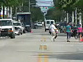 Royalty Free Stock Video HD Footage Traffic,  Pedestrians and Bicycle Riders on Duvall Street in Key West Florida