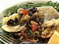 Fish recipe: Whiting with olive salsa and griddled bread - Five Minute Food