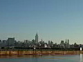 Royalty Free Stock Video HD Footage Wide Shot of New York City Skyline From New Jersey on a Sunny Day