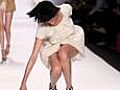 Agyness Deyn takes a tumble at Naomi Campbell’s Fashion For Relief Haiti show