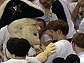 Raw Video: Mascot gives fan a bloody nose