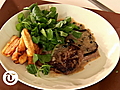 Steak au poivre with parsnip chips