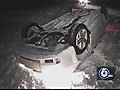 Car Spins Out On Ice,  Flips