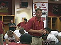 USC Coach Lane Kiffin on microphone during spring football