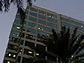 Royalty Free Stock Video HD Footage Glass Windows and Office Building at Sunset in Downtown Ft. Lauderdale,  Florida