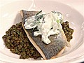 Grilled trout with curried lentils