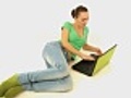 Lying woman with laptop,  isolated
