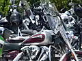 Royalty Free Stock Video HD Footage Zoom Out to Motorcycles Parked at the Police Officer Assistance Trust Motorcycle Run in the Florida Keys