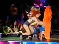 Rihanna falls over on stage