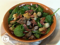 Warm salad of baby spinach,  chicken livers and bacon