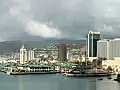 Royalty Free Stock Video HD Footage Port of Honolulu and Aloha Tower in Hawaii