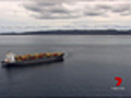 Container ship snagged
