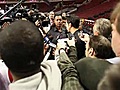 Media members file into the Miami Heat shoot around