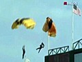 9RAW: Paratrooper left dangling from flagpole