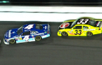 Harvick makes wild save after push from teammate Bowyer