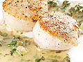 Seared Scallops with Brown Butter,  Capers, and Toasted Almond Sauce