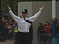 Policeman entertains crowds