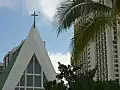 Royalty Free Stock Video HD Footage St. Augustine Church Waikiki at Waikiki Beach in Hawaii