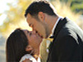 Bride and groom at wedding kiss