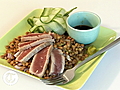 Seared tuna with lentils,  lime and soy sauce