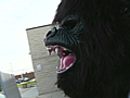 Gorilla mascot attacked by a &#039;banana&#039;