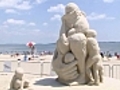 Sand sculptures line Revere Beach