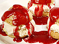 Profiteroles with Vanilla Gelato and Raspberry Coulis