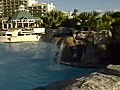 Royalty Free Stock Video SD Footage Zooming Out of Marriott Hotel View with Pool