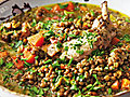 Poached Chicken with Lardons and Lentils