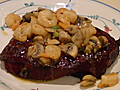 London Broil Steaks Smoked With Sauteed Mushrooms & Shrimp