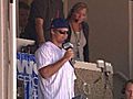 Bears TE Greg Olsen sings the 7th inning stretch