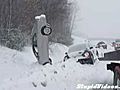 Car Rests Vertically After Crash