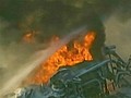 Fuel truck engulfed by massive flames