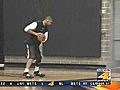 Tim Duncan wearing massive knee brace at practice