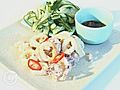 Salt and pepper squid with cucumber salad and Asian dipping