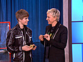 Justin Bieber Gives Ellen a Lock of His Hair!